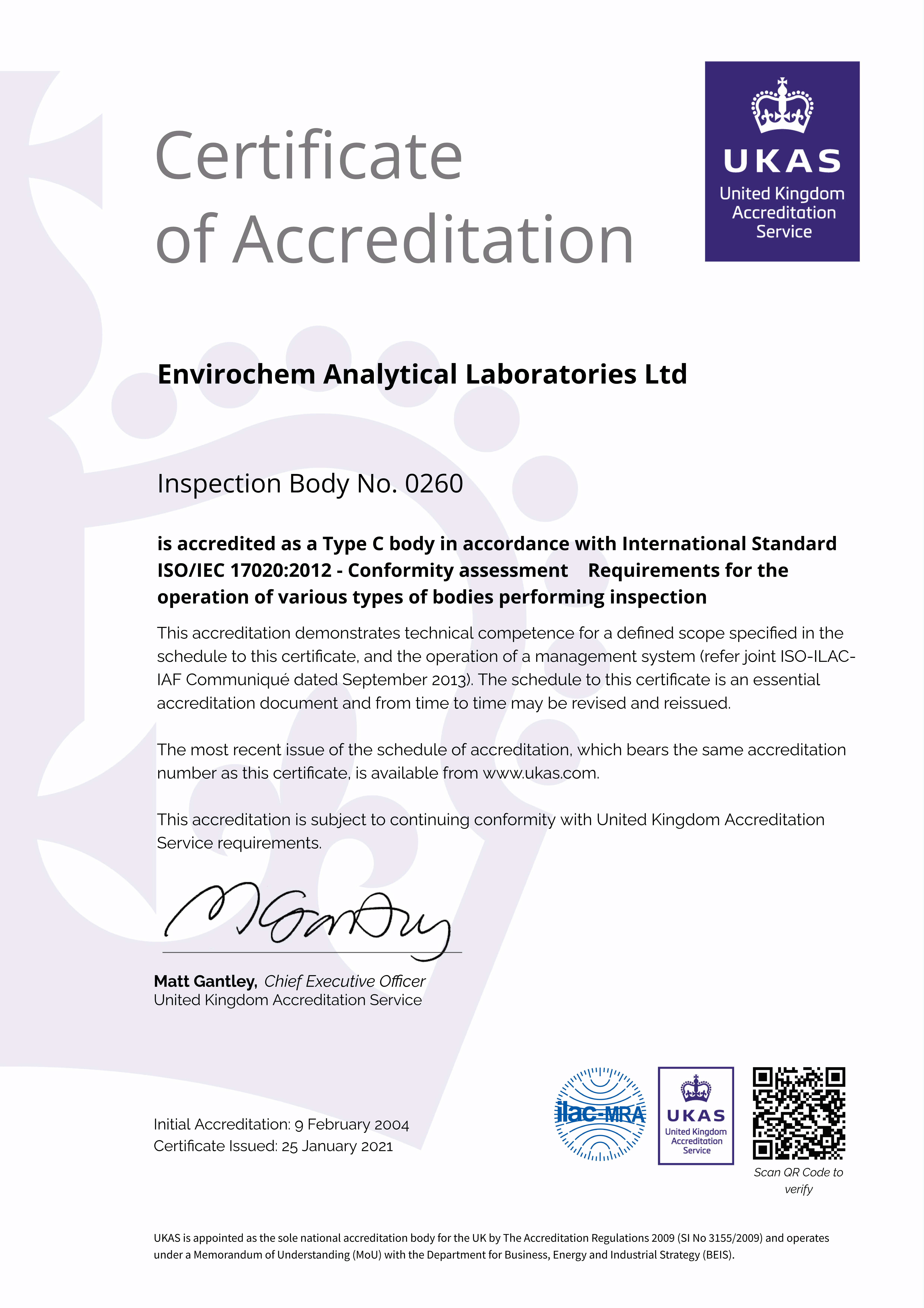 UKAS Inspection Certificate
