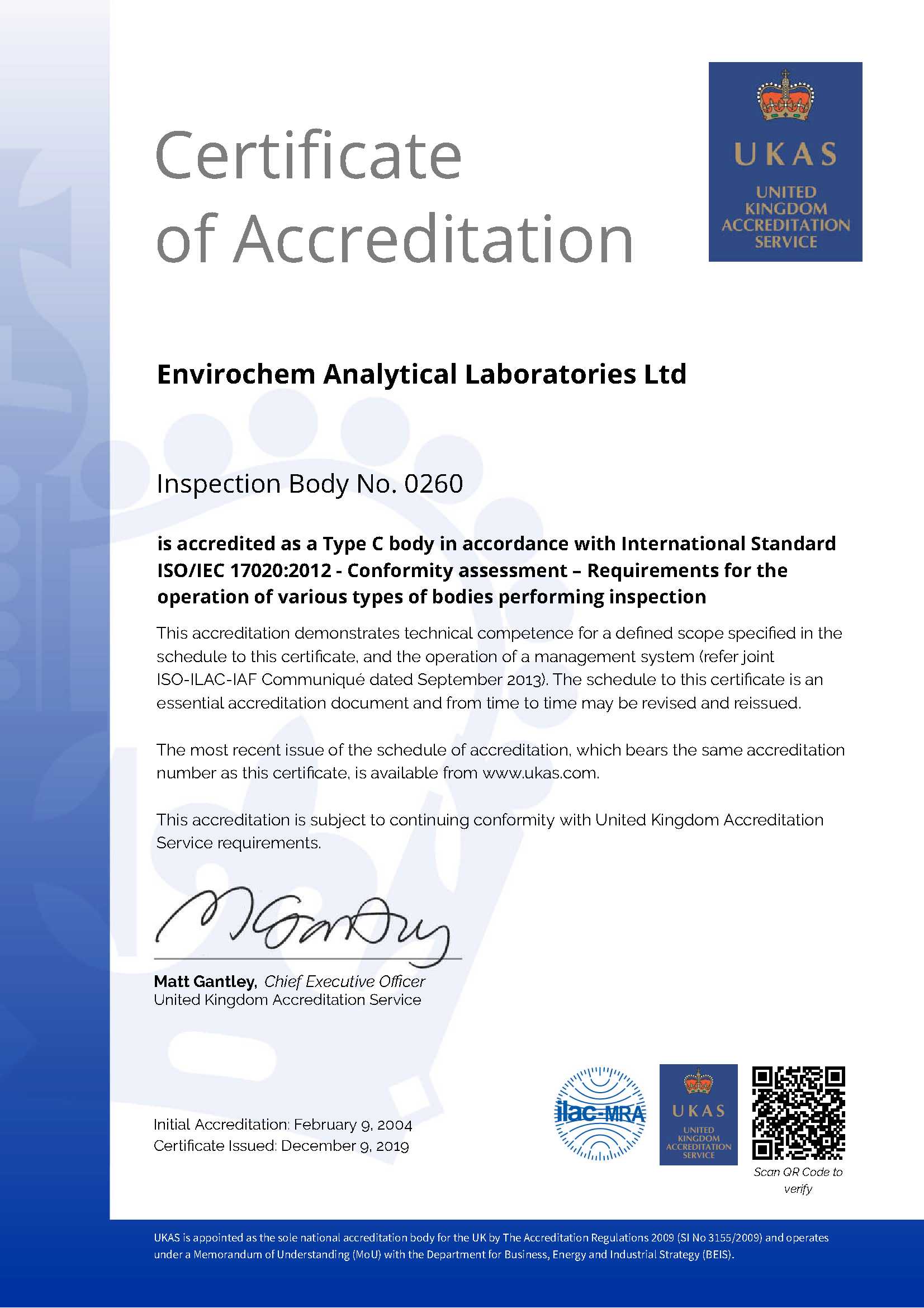 Visit UKAS Inspection Certificate Website UKAS Inspection Certificate